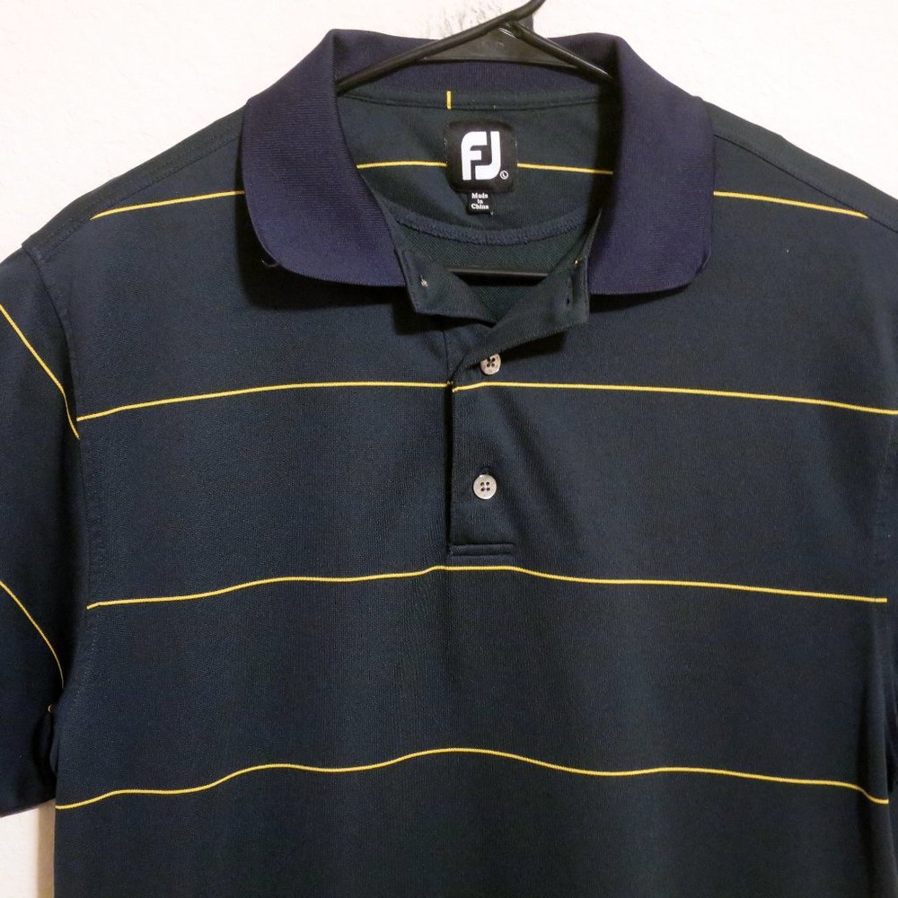 FootJoy Mens Short Sleeve Golf Polo Shirt Large Dark Green Yellow Stripes